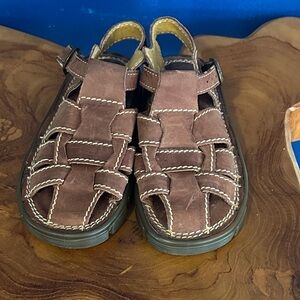 Kids Doc Martens Brown Leather Sandals Pull on Velcro Buckle Birka US 12